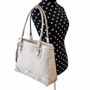 VTG 90s Etienne Aigner Ivory Croc Embossed Leather Tote Shoulder Bag Brass Charm